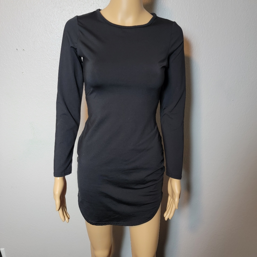 Women's Size Small Tight Long Sleeve Black Mini Dress